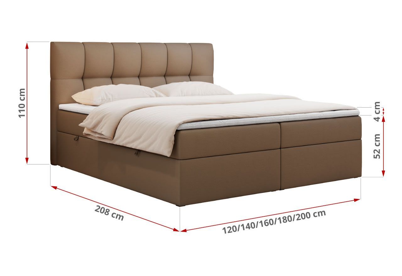 Łóżko kontynentalne RICO 180x200 - H3 - brązowy, ekoskóra