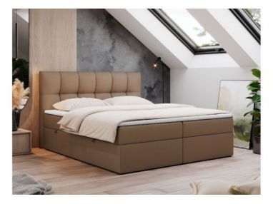 Łóżko kontynentalne RICO 200x200 - H3 - brązowy, ekoskóra