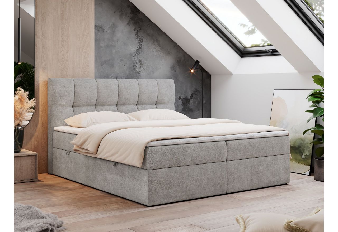 Łóżko kontynentalne RICO 200x200 - H3 - jasnoszary, struktura