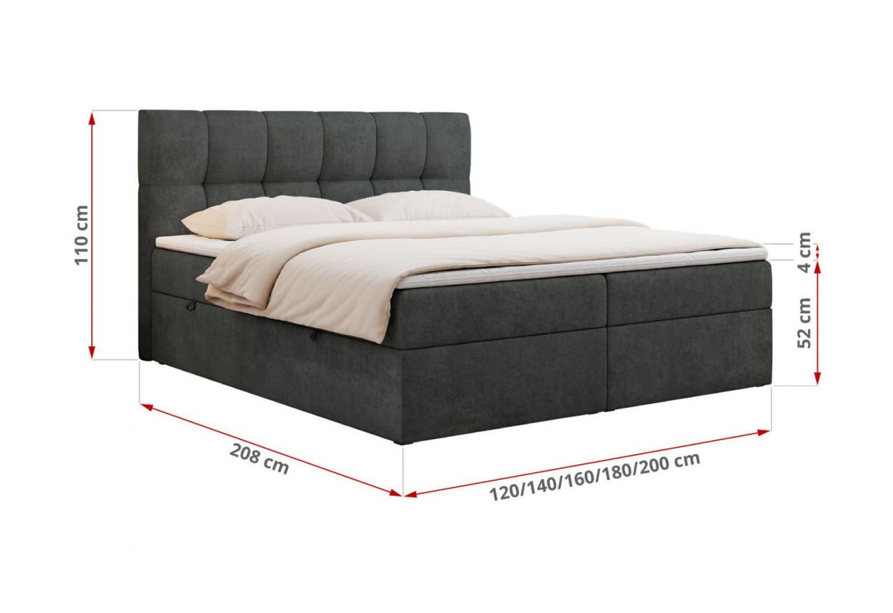 Łóżko kontynentalne RICO 120x200 - H3 - ciemnoszary, struktura