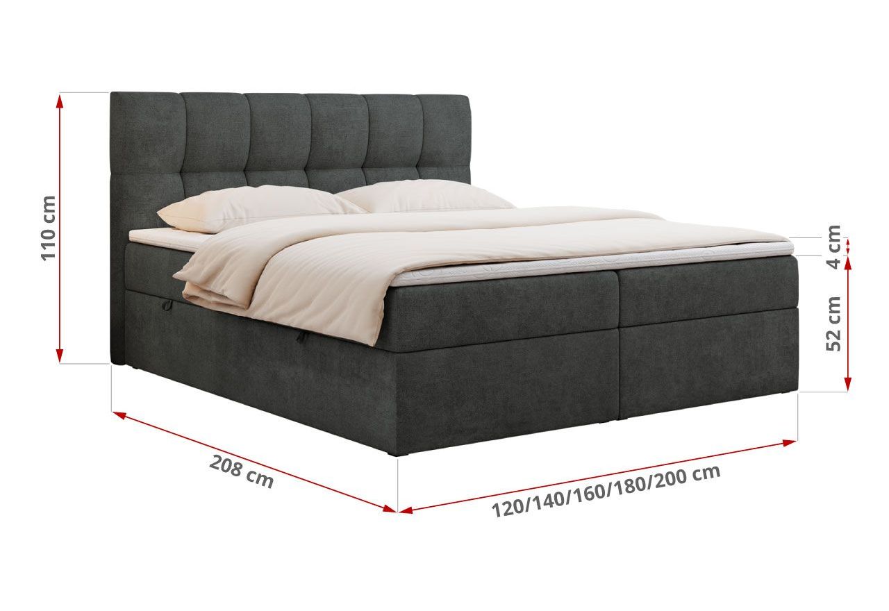 Łóżko kontynentalne RICO 160x200 - H3 - ciemnoszary, struktura