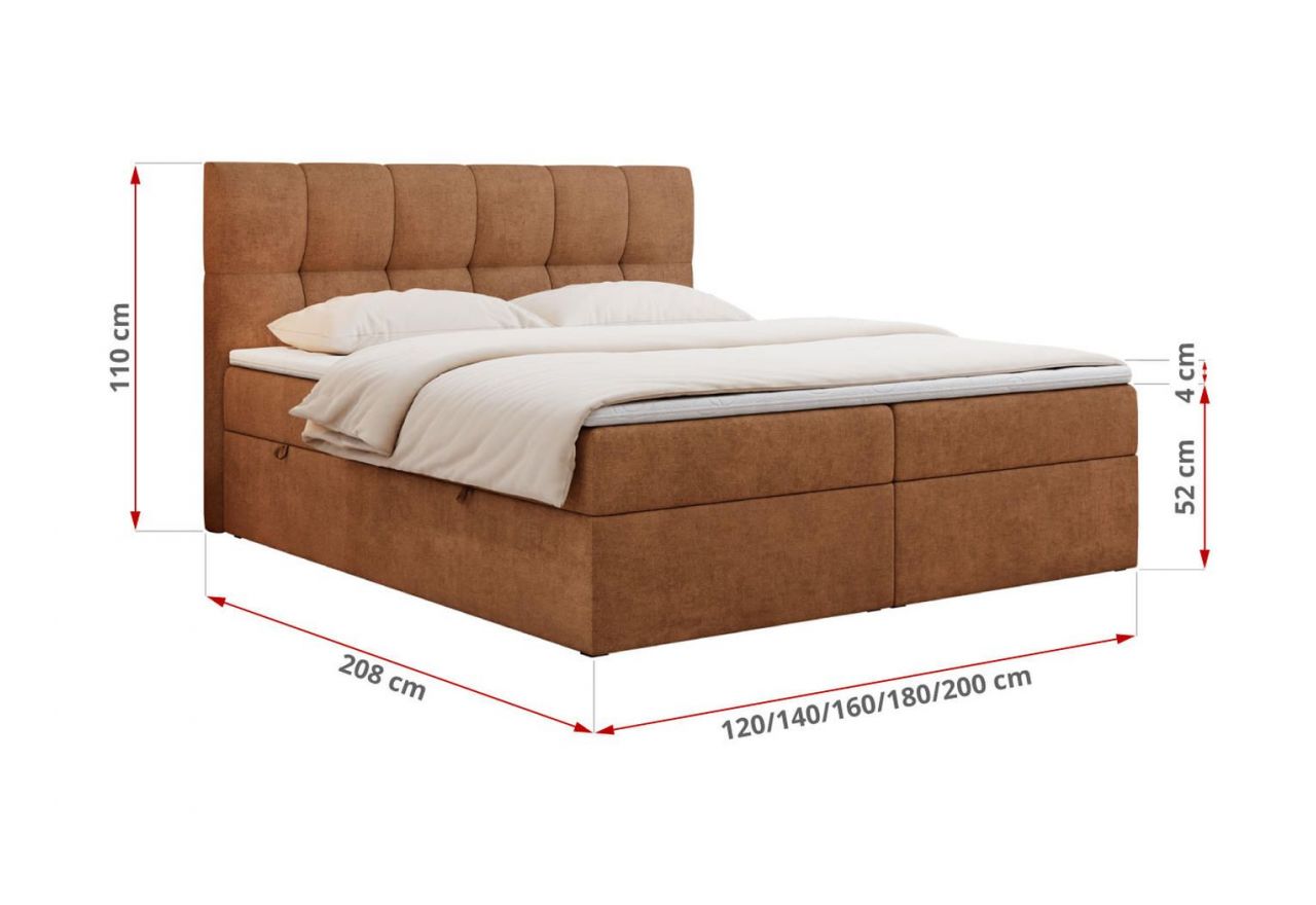 Łóżko kontynentalne RICO 120x200 - H3 - pomarańczowy, struktura