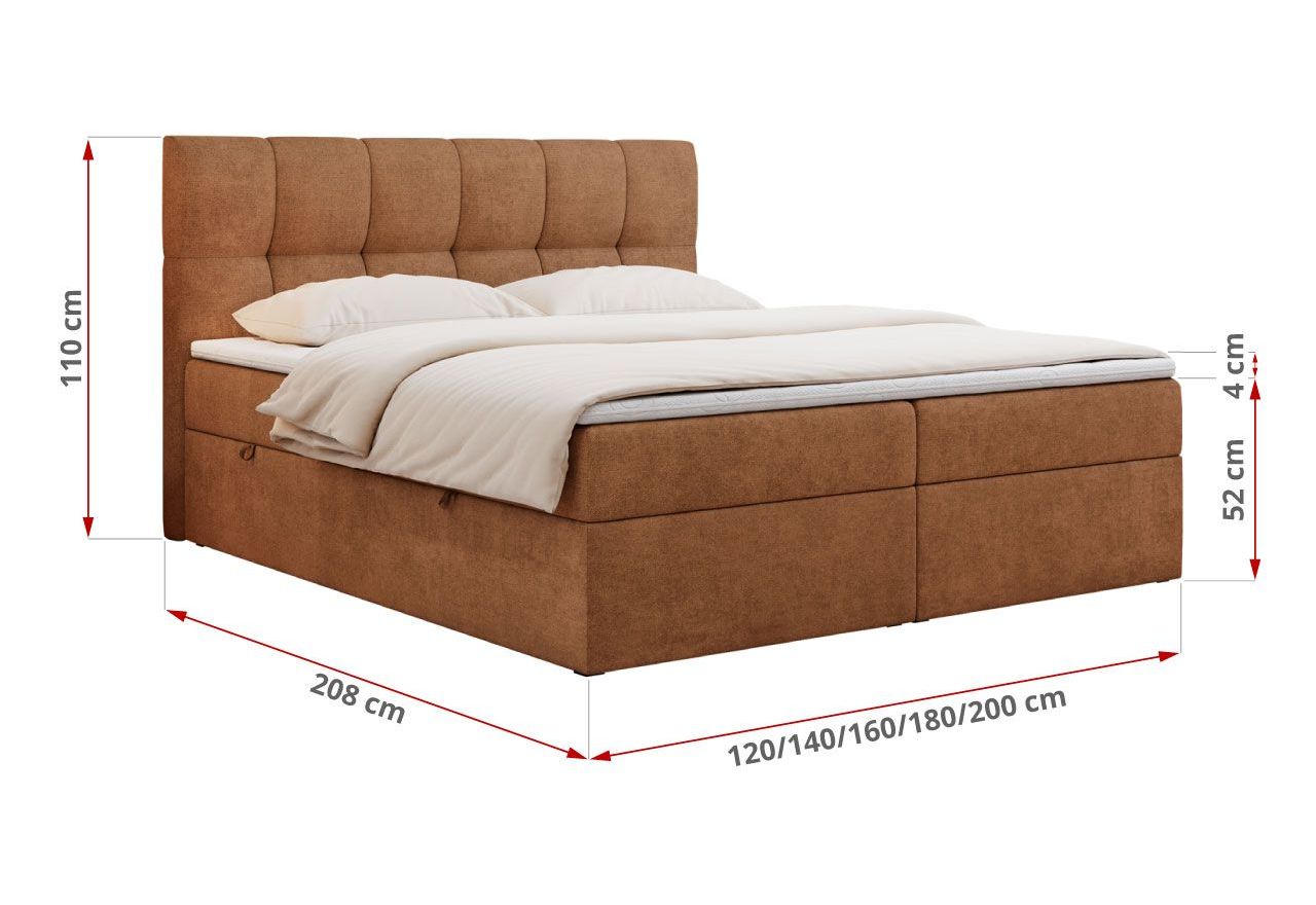 Łóżko kontynentalne RICO 200x200 - H3 - pomarańczowy, struktura