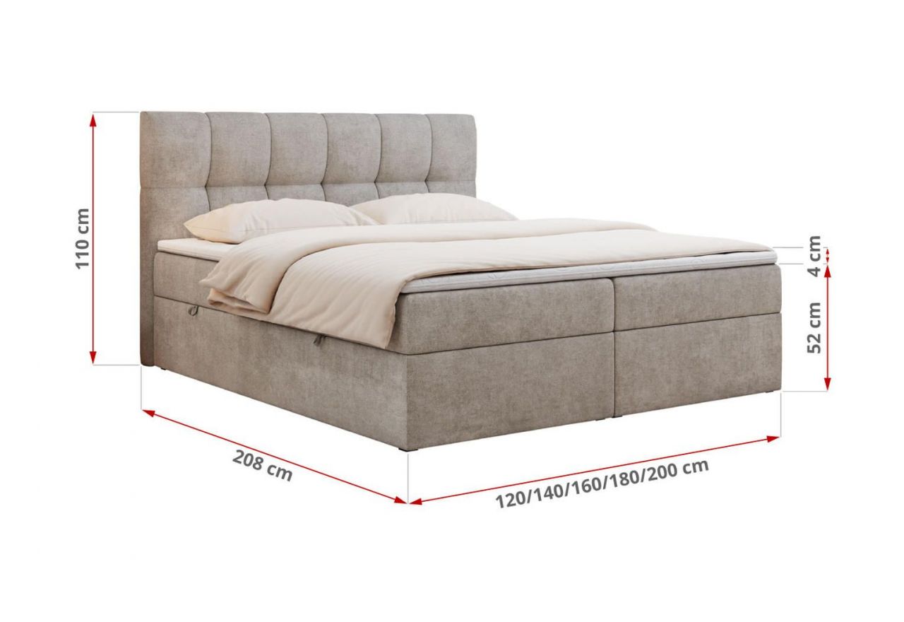 Łóżko kontynentalne RICO 120x200 - H3 - beżowy, struktura