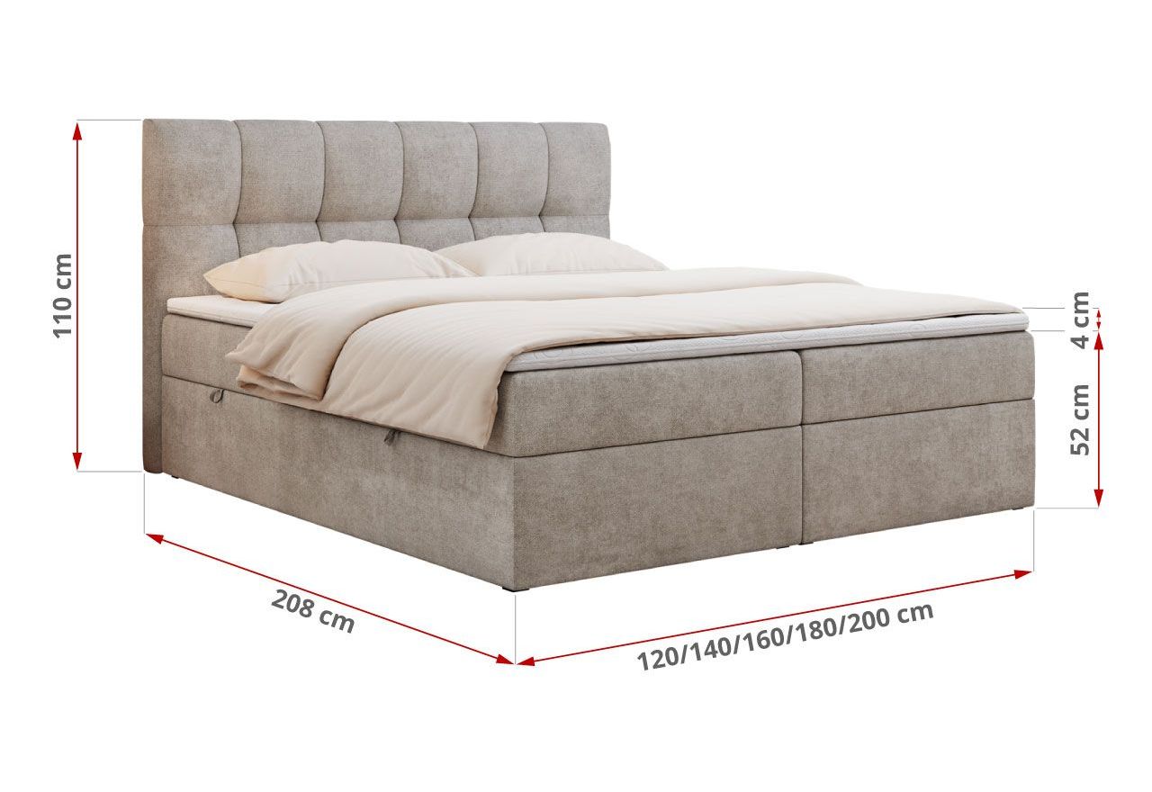 Łóżko kontynentalne RICO 160x200 - H4 - beżowy, struktura