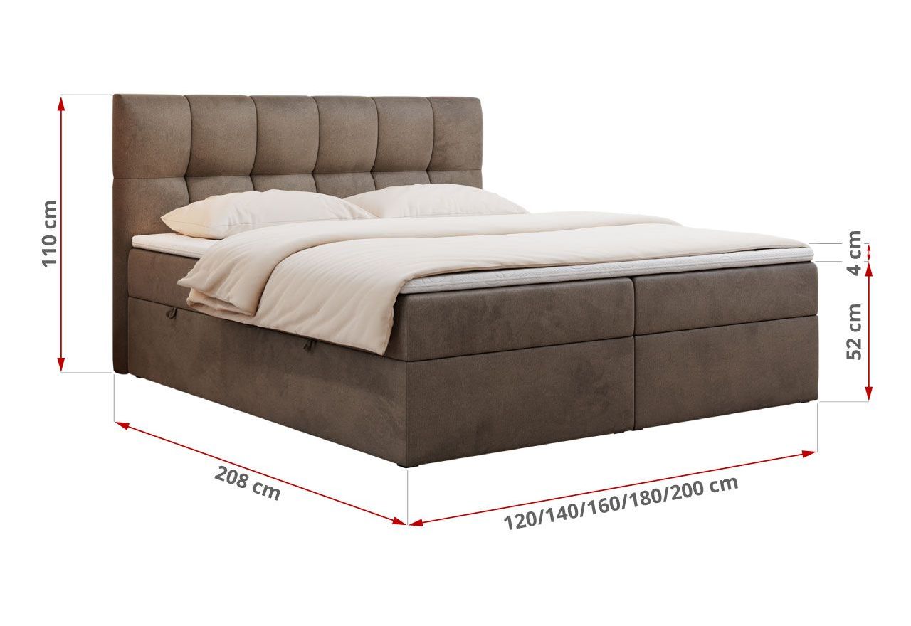 Łóżko kontynentalne RICO 160x200 - H3 - brązowy, welwet