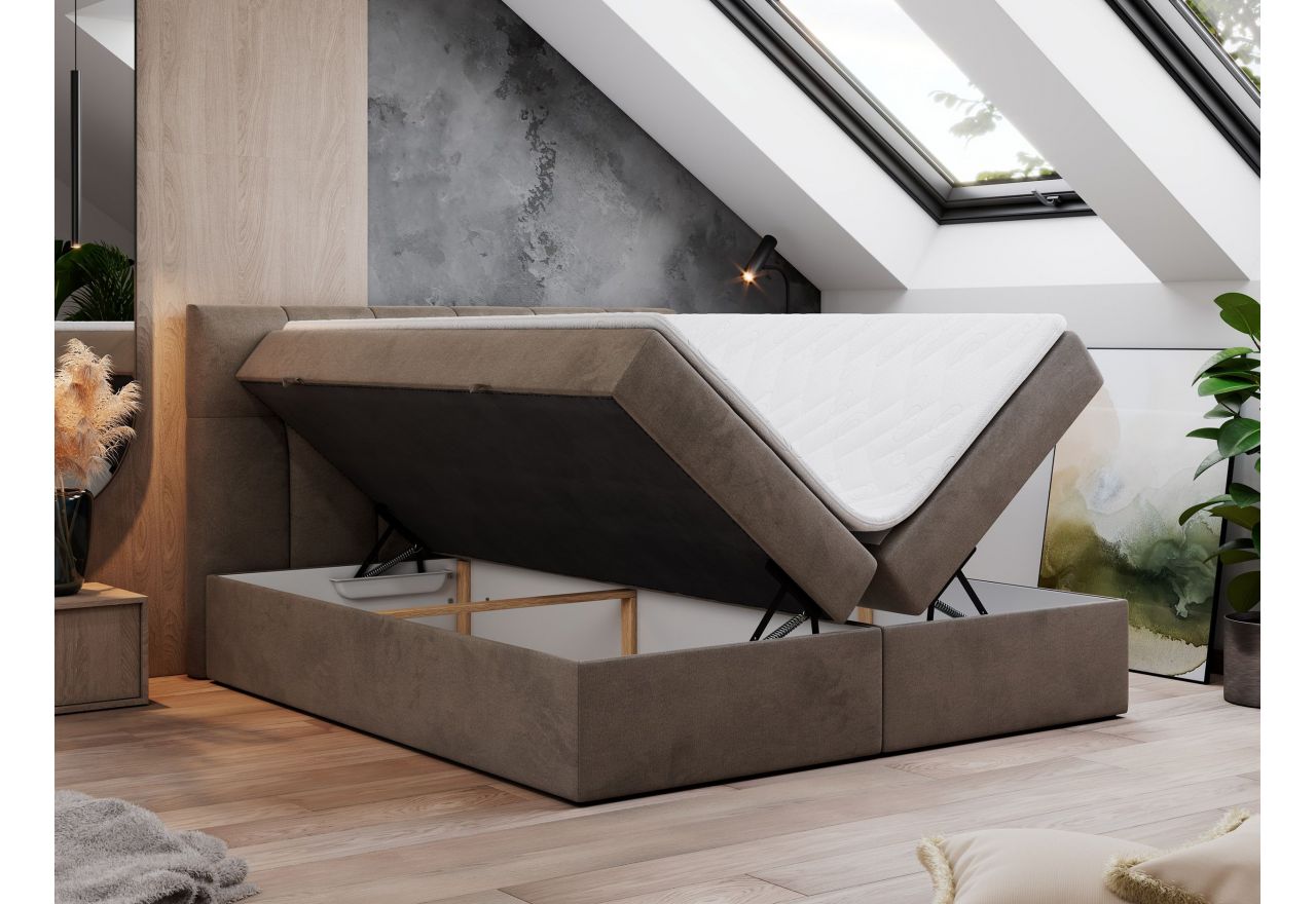 Łóżko kontynentalne RICO 140x200 - H4 - brązowy, welwet