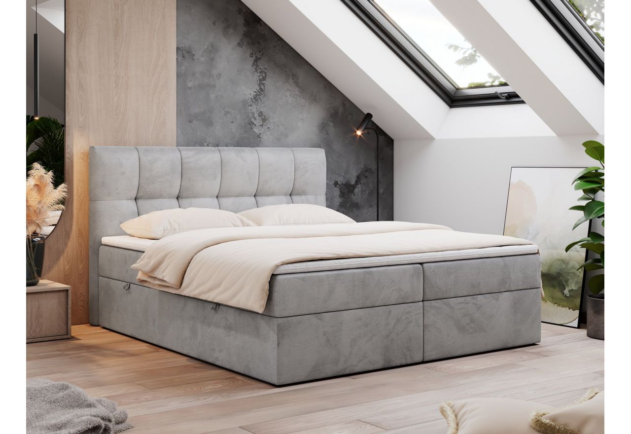 Łóżko kontynentalne RICO 140x200 - H4 - jasnoszary, welwet