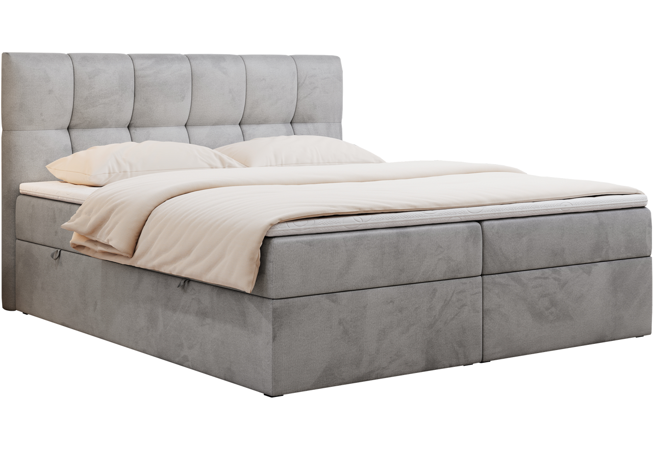 Łóżko kontynentalne RICO 200x200 - H4 - jasnoszary, welwet