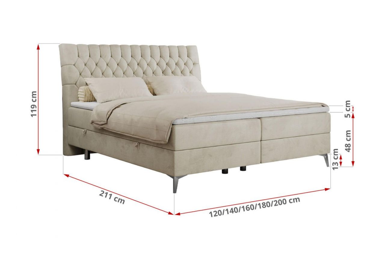 Łóżko kontynentalne MILEN 120x200 - H3 - beżowy, welwet