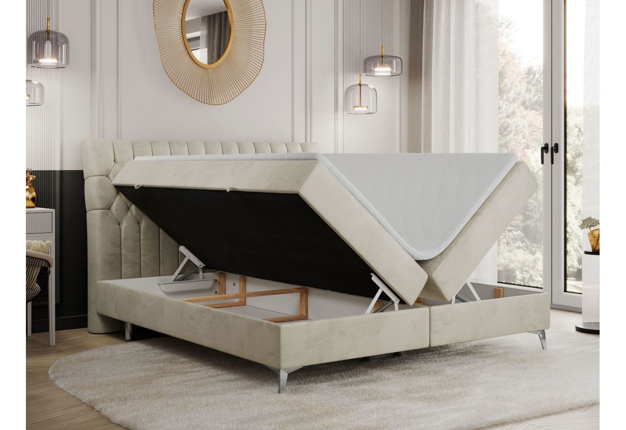 Łóżko kontynentalne MILEN 140x200 - H3 - beżowy, welwet