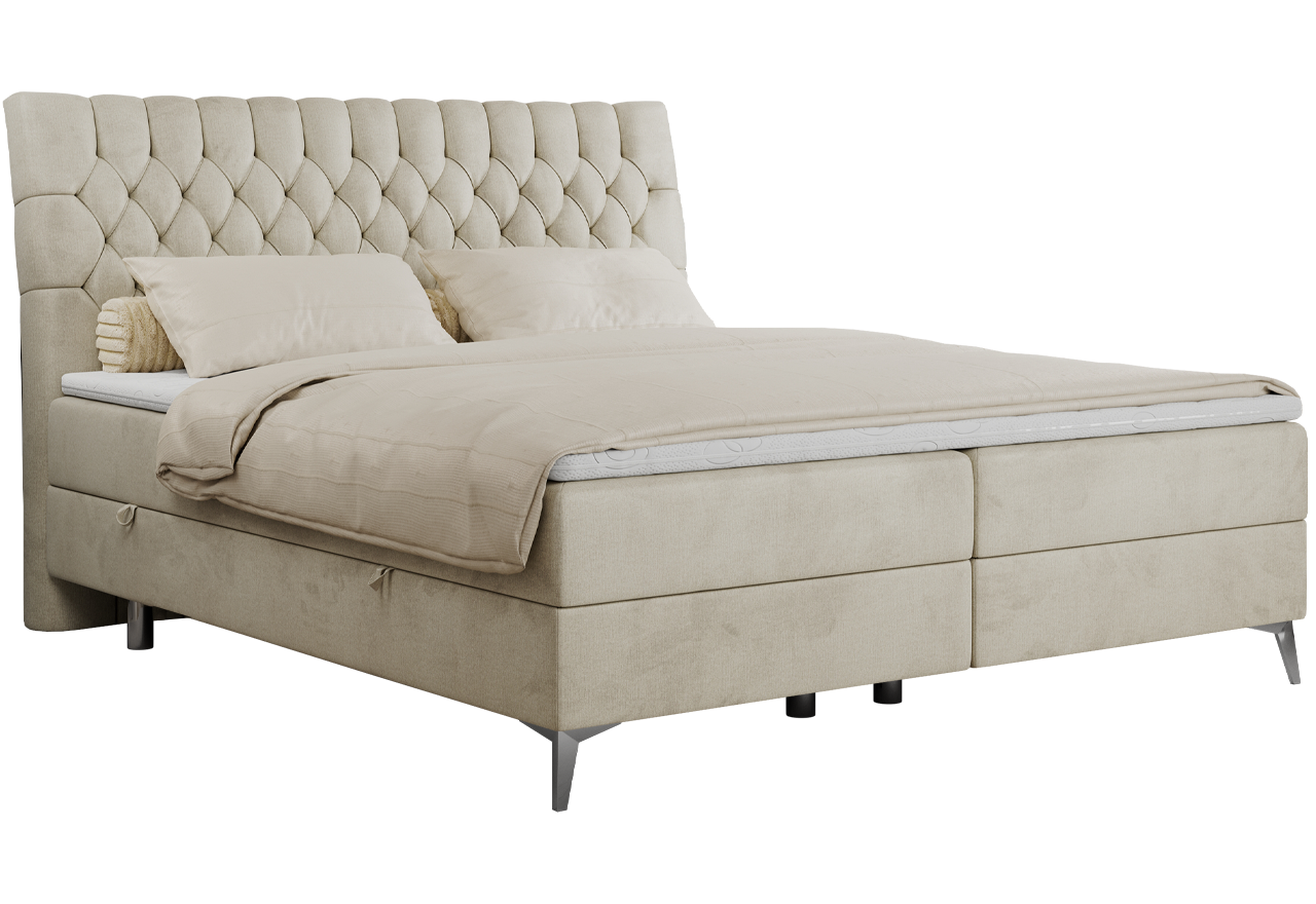 Łóżko kontynentalne MILEN 160x200 - H3 - beżowy, welwet