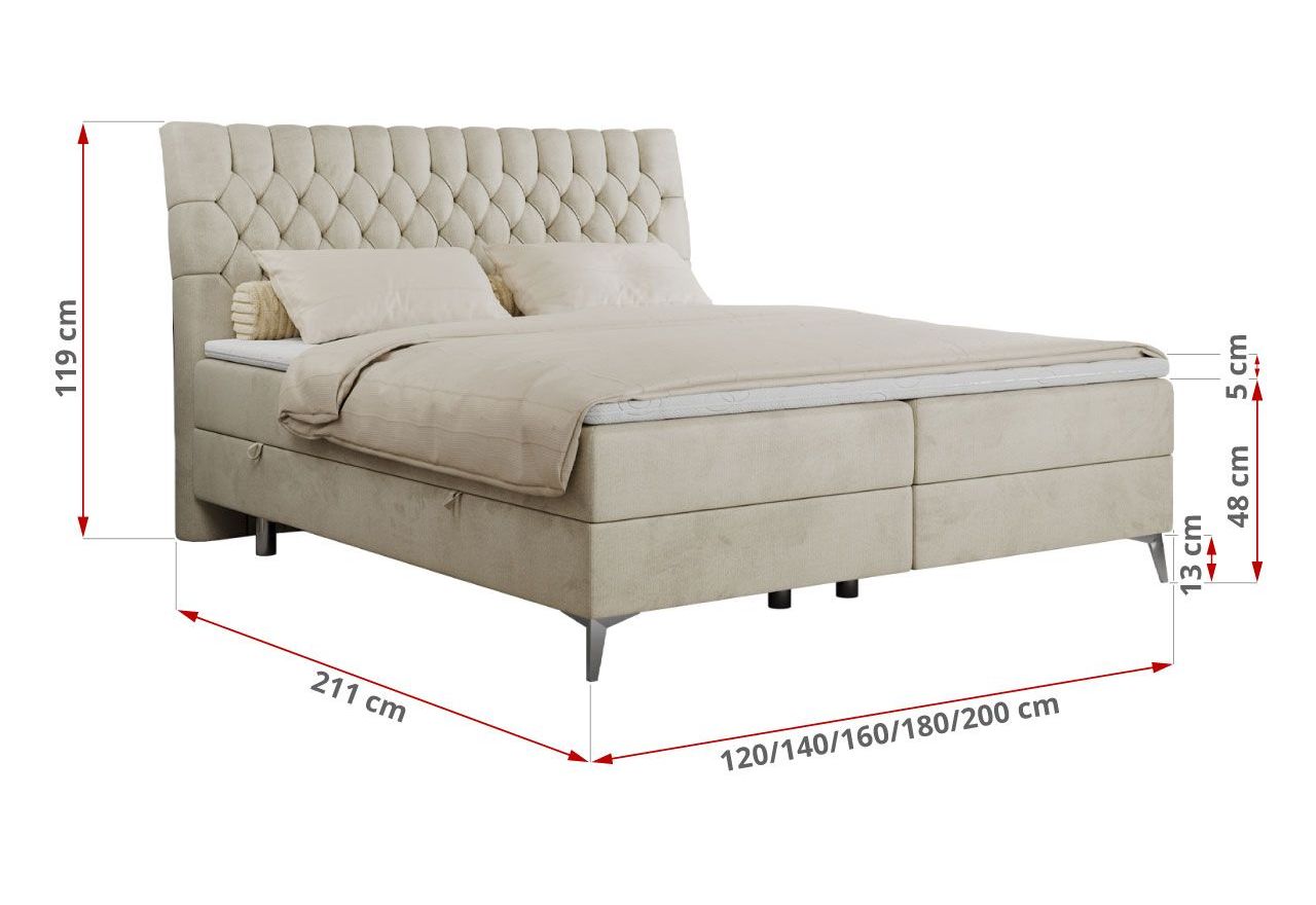 Łóżko kontynentalne MILEN 180x200 - H3 - beżowy, welwet