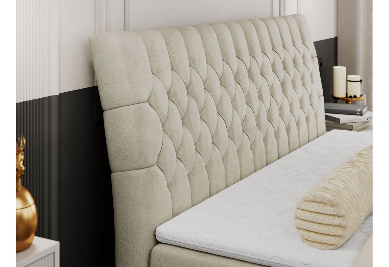 Łóżko kontynentalne MILEN 180x200 - H3 - beżowy, welwet