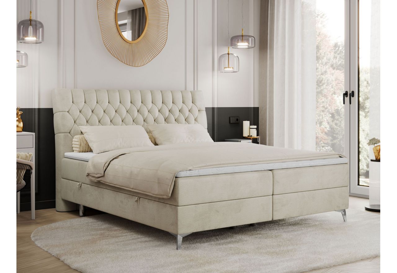 Łóżko kontynentalne MILEN 200x200 - H3 - beżowy, welwet