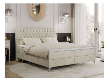 Łóżko kontynentalne MILEN 160x200 - H4 - beżowy, welwet