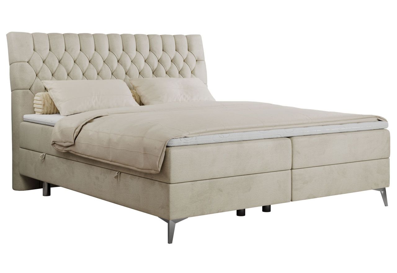 Łóżko kontynentalne MILEN 160x200 - H4 - beżowy, welwet