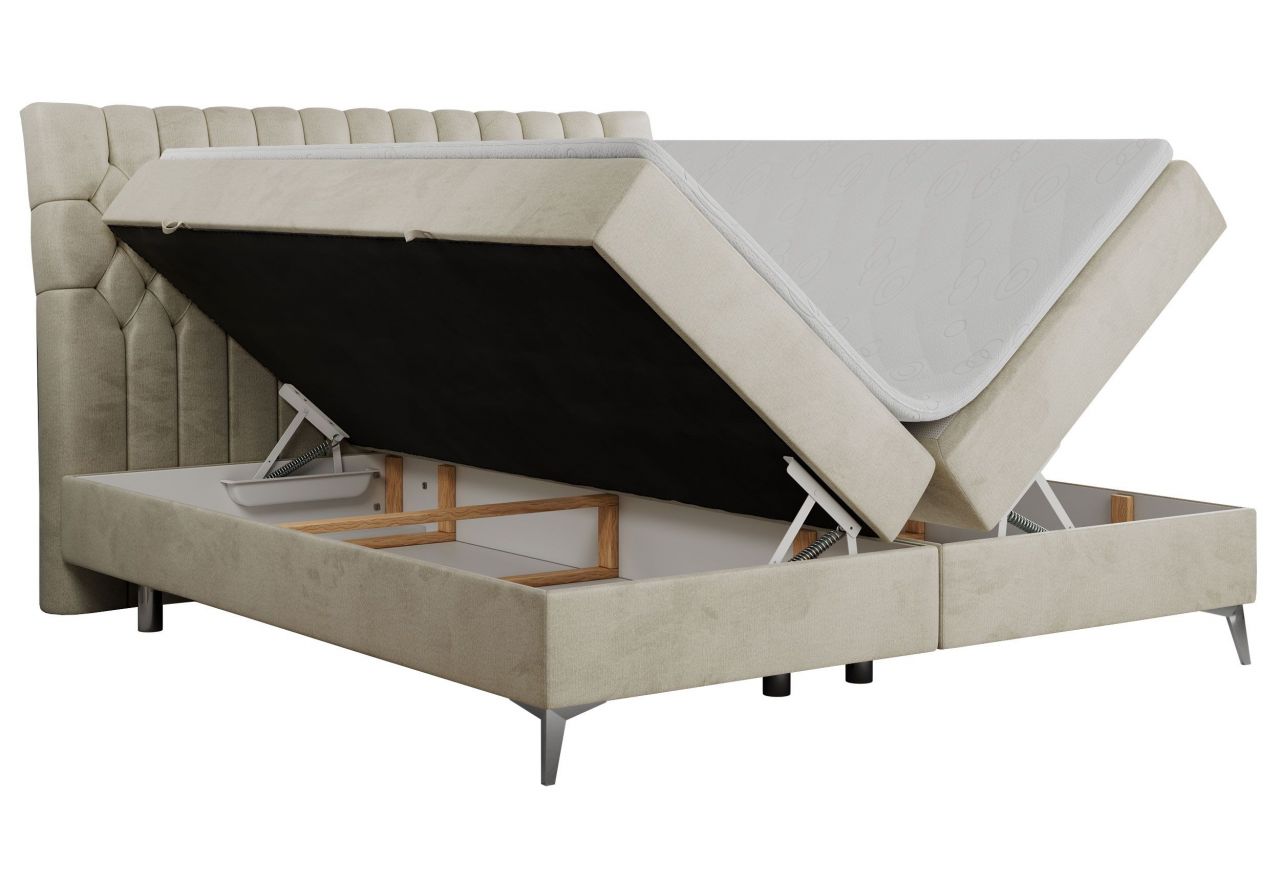 Łóżko kontynentalne MILEN 160x200 - H4 - beżowy, welwet