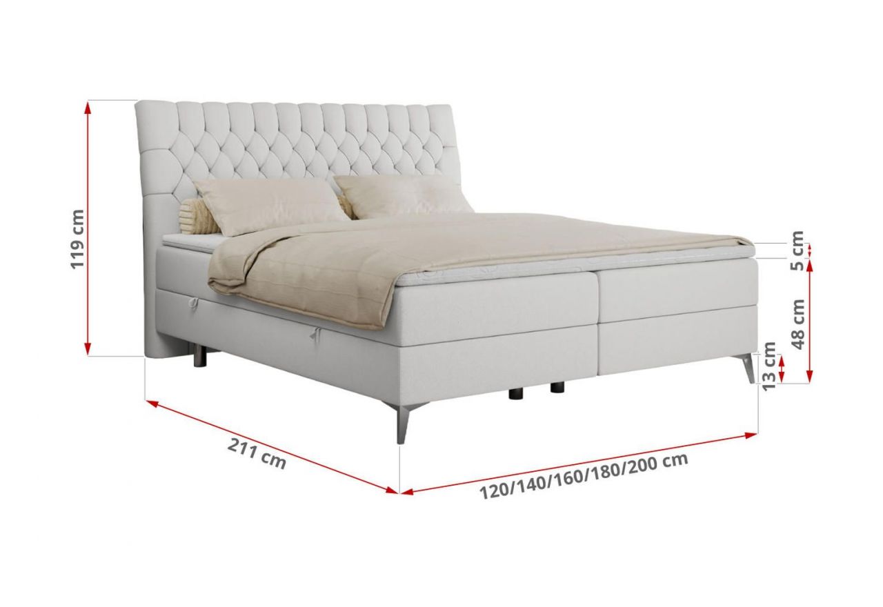 Łóżko kontynentalne MILEN 120x200 - H3 - biały, ekoskóra