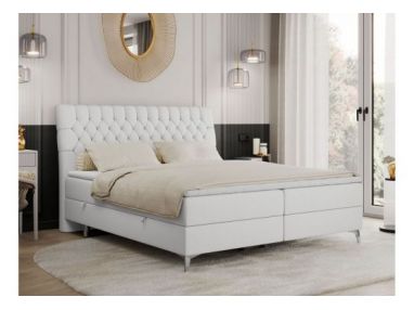 Łóżko kontynentalne MILEN 160x200 - H3 - biały, ekoskóra