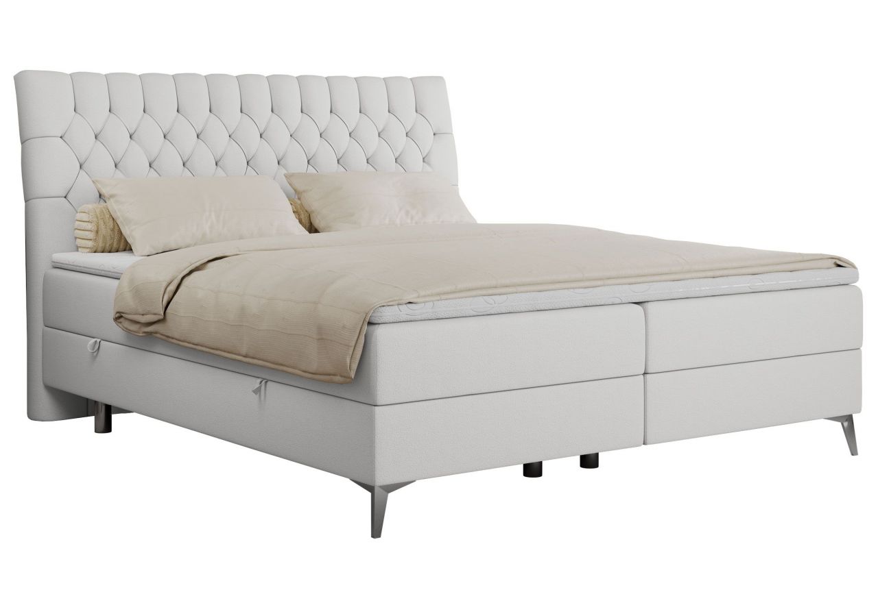 Łóżko kontynentalne MILEN 160x200 - H3 - biały, ekoskóra