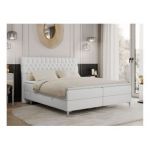 Łóżko kontynentalne MILEN 200x200 - H3 - biały, ekoskóra