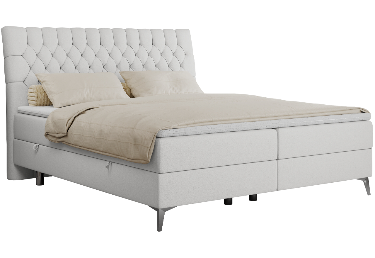 Łóżko kontynentalne MILEN 120x200 - H4 - biały, ekoskóra