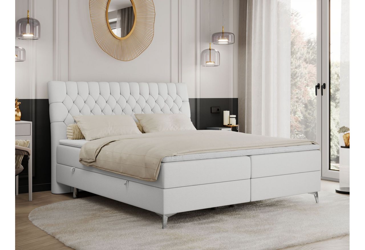 Łóżko kontynentalne MILEN 160x200 - H4 - biały, ekoskóra