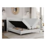 Łóżko kontynentalne MILEN 160x200 - H4 - biały, ekoskóra