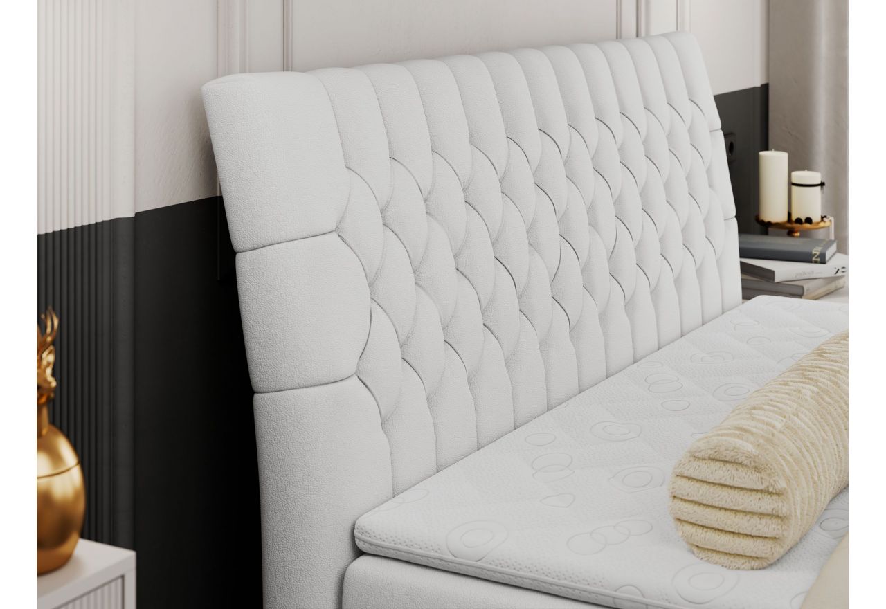 Łóżko kontynentalne MILEN 180x200 - H4 - biały, ekoskóra