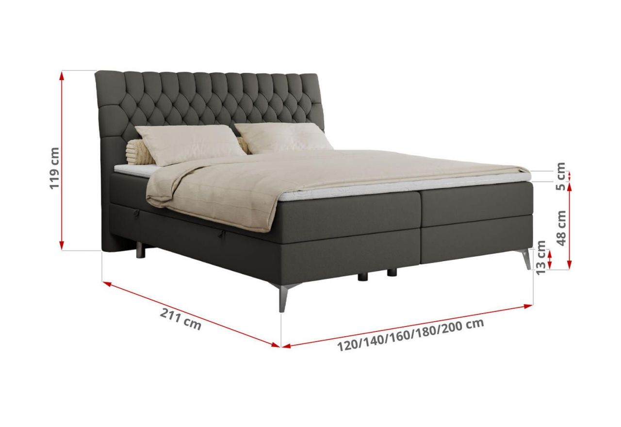 Łóżko kontynentalne MILEN 120x200 - H3 - ciemnoszary, ekoskóra