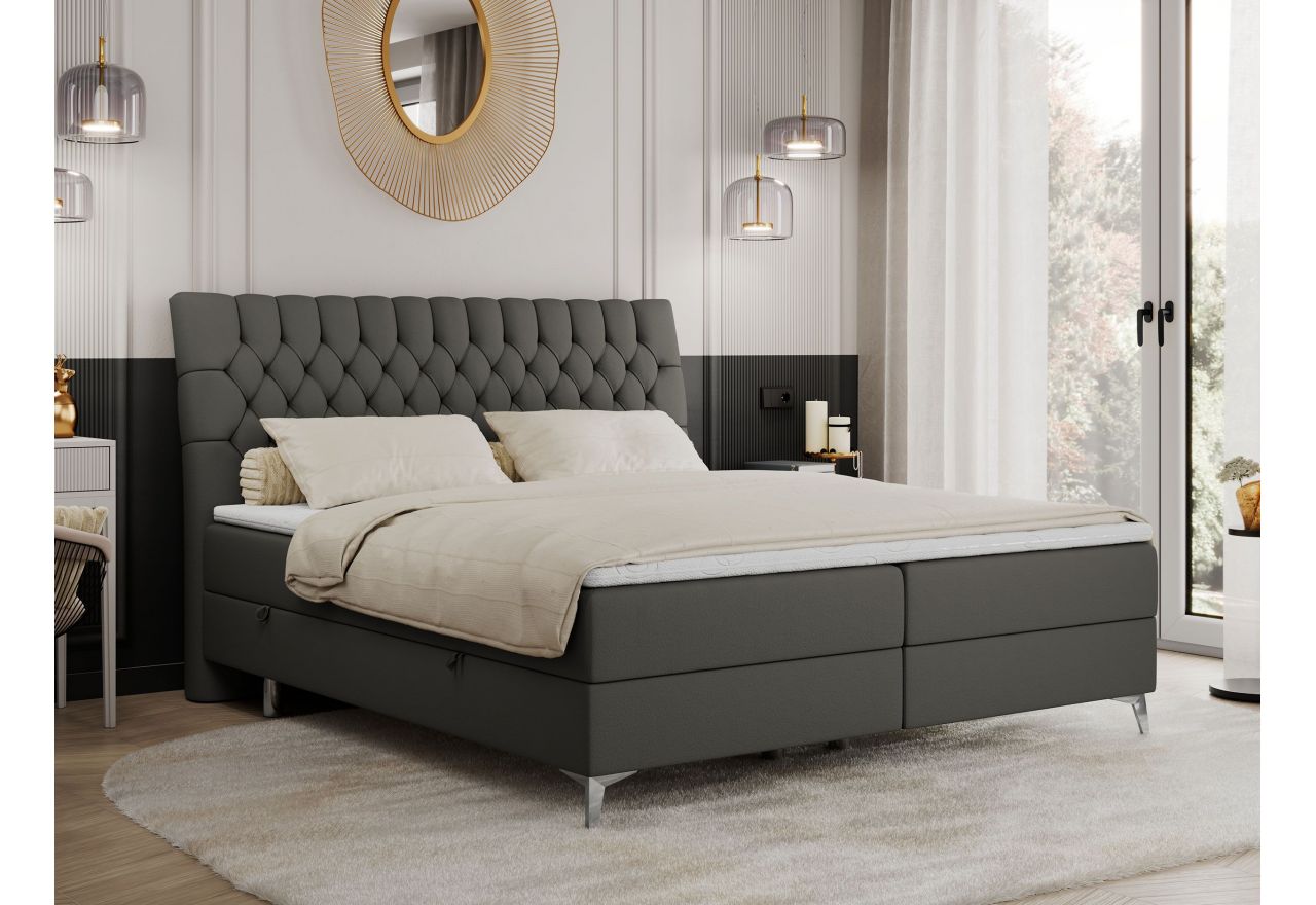 Łóżko kontynentalne MILEN 140x200 - H3 - ciemnoszary, ekoskóra
