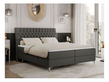 Łóżko kontynentalne MILEN 160x200 - H3 - ciemnoszary, ekoskóra