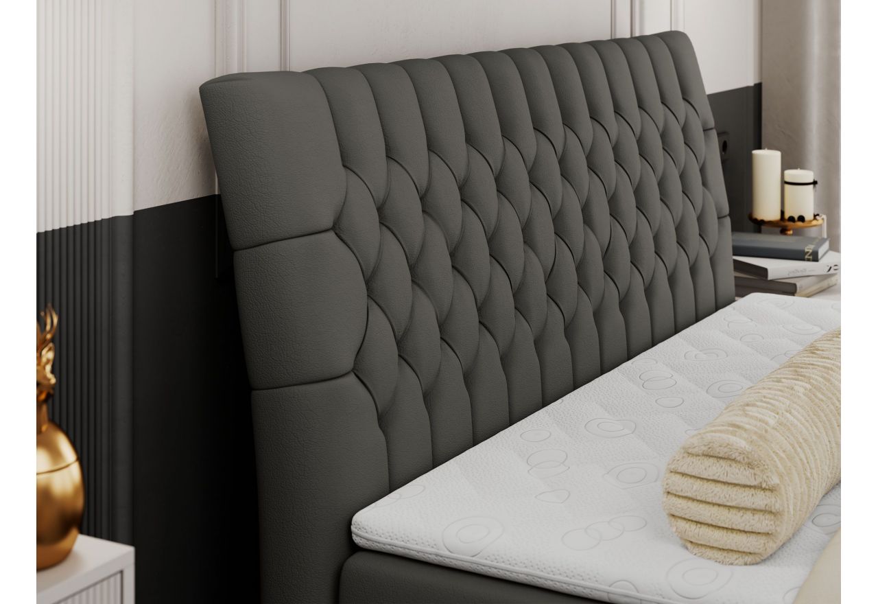 Łóżko kontynentalne MILEN 180x200 - H3 - ciemnoszary, ekoskóra