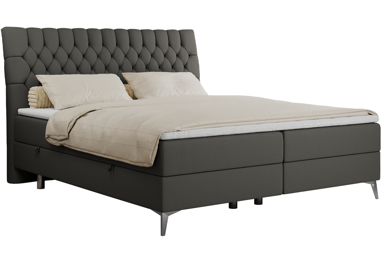 Łóżko kontynentalne MILEN 200x200 - H3 - ciemnoszary, ekoskóra