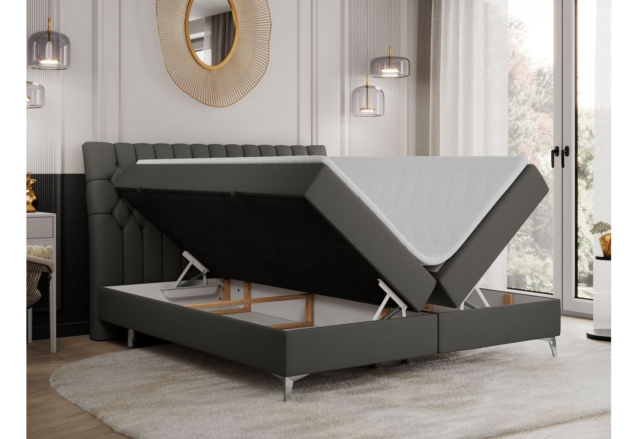 Łóżko kontynentalne MILEN 120x200 - H4 - ciemnoszary, ekoskóra