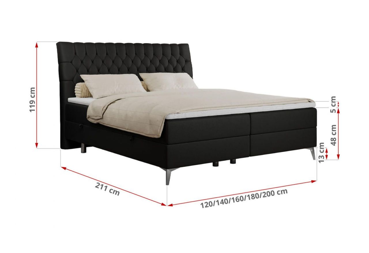 Łóżko kontynentalne MILEN 120x200 - H3 - czarny, ekoskóra