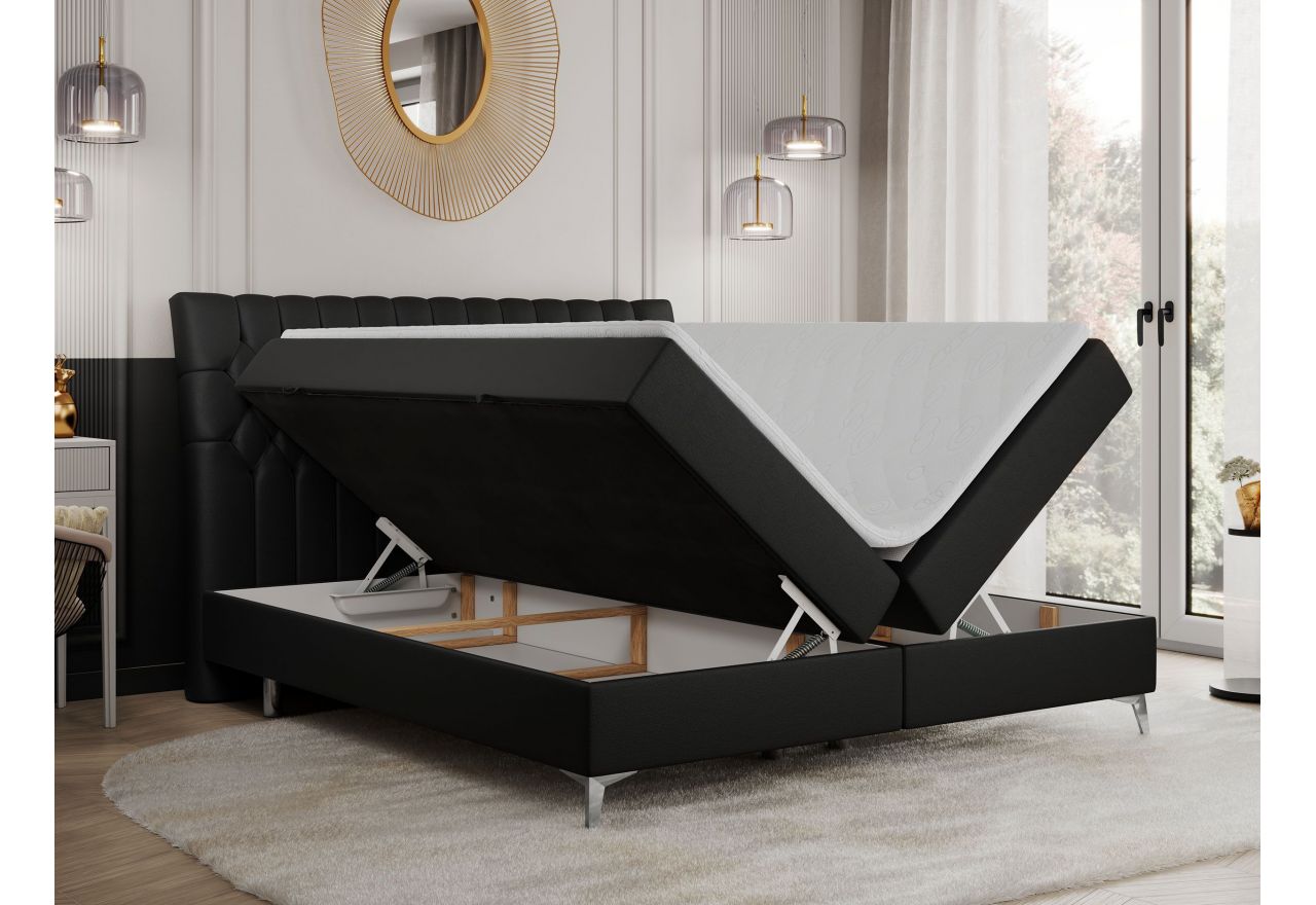 Łóżko kontynentalne MILEN 120x200 - H3 - czarny, ekoskóra