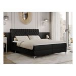 Łóżko kontynentalne MILEN 200x200 - H3 - czarny, ekoskóra