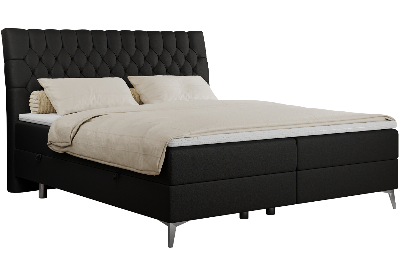 Łóżko kontynentalne MILEN 200x200 - H3 - czarny, ekoskóra