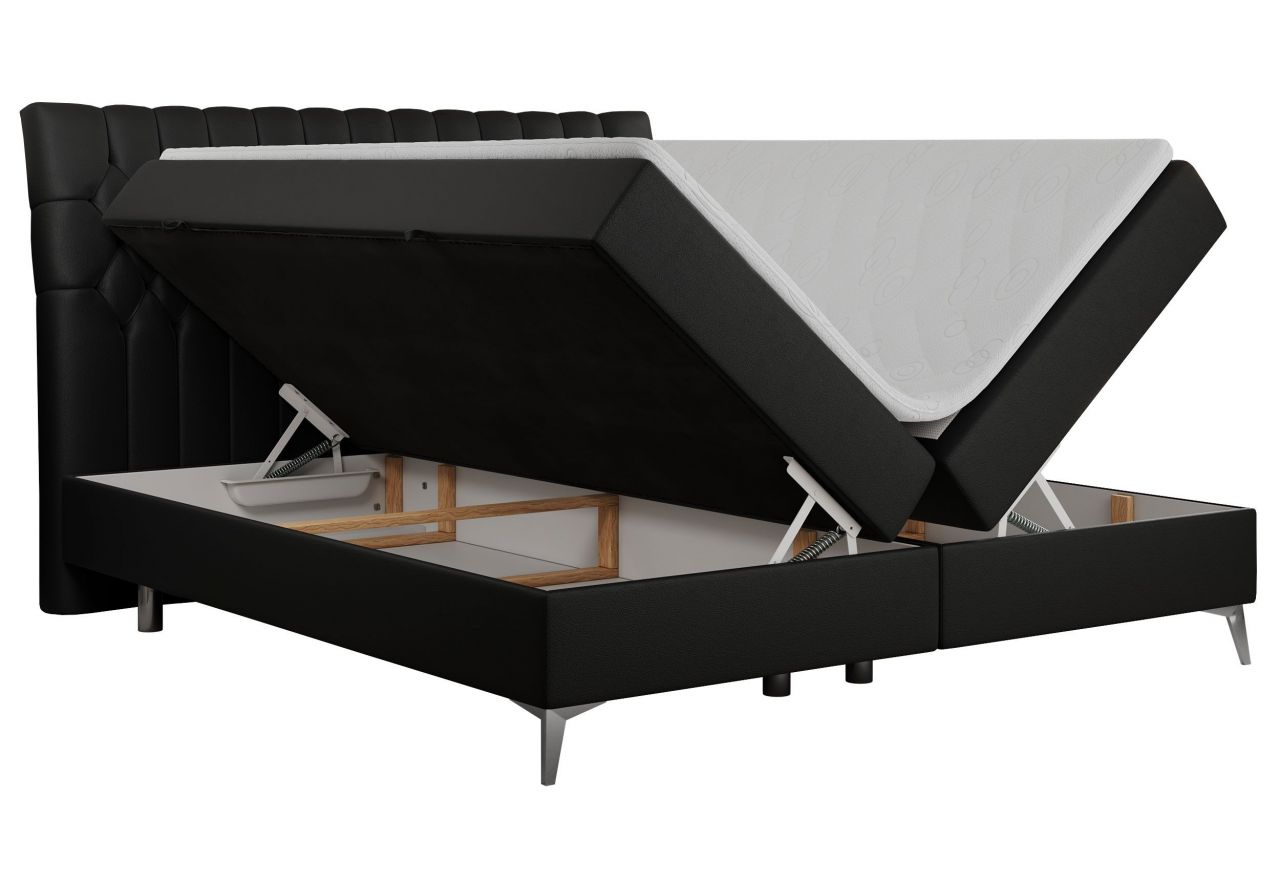 Łóżko kontynentalne MILEN 200x200 - H3 - czarny, ekoskóra