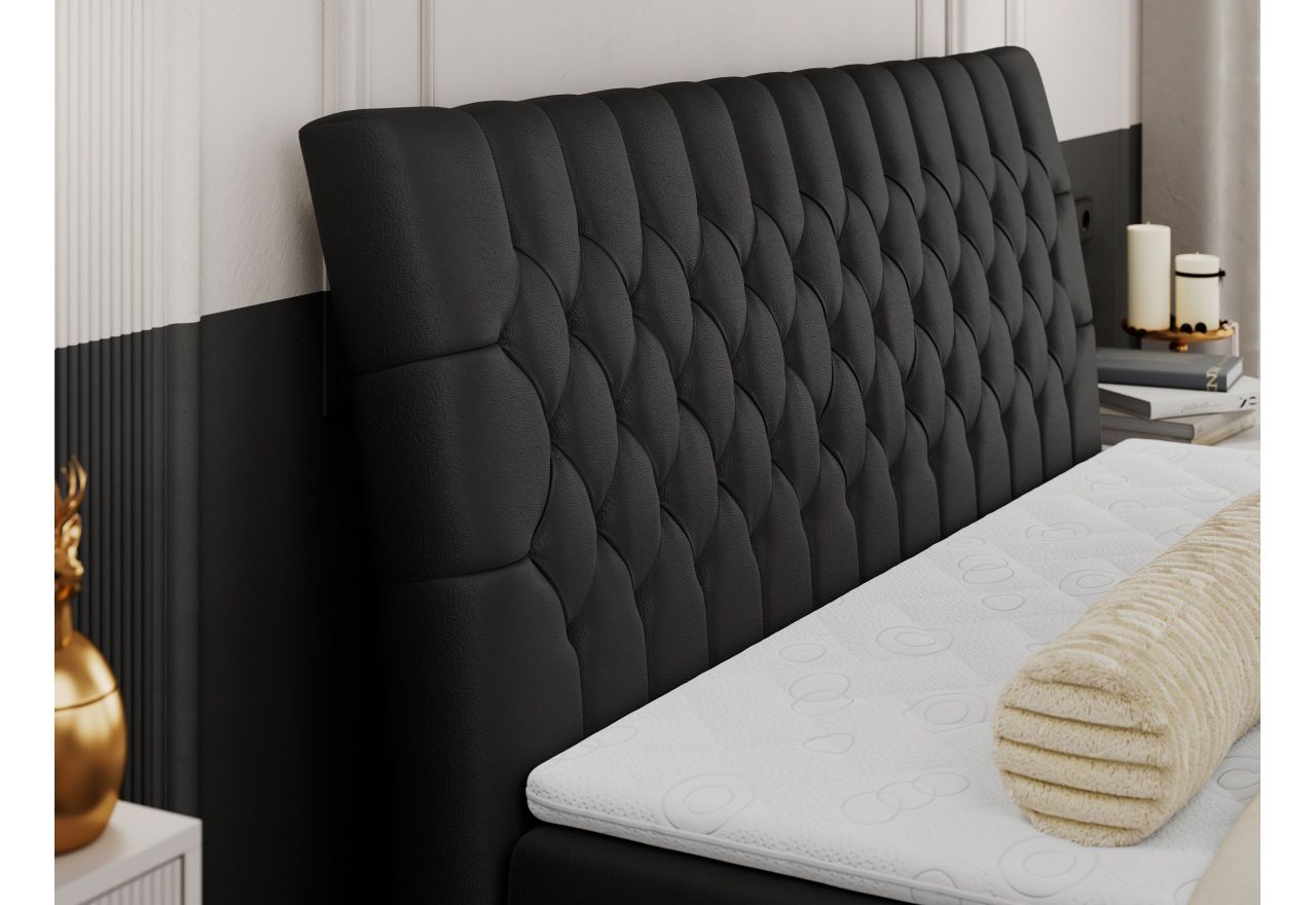 Łóżko kontynentalne MILEN 120x200 - H4 - czarny, ekoskóra