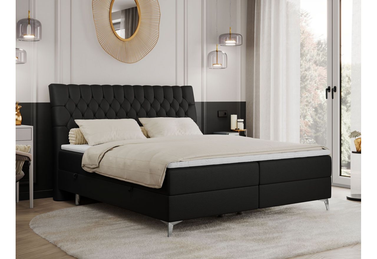 Łóżko kontynentalne MILEN 160x200 - H4 - czarny, ekoskóra