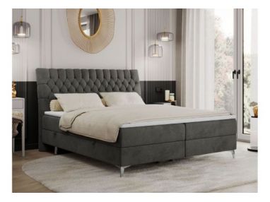 Łóżko kontynentalne MILEN 140x200 - H3 - ciemnoszary, welwet