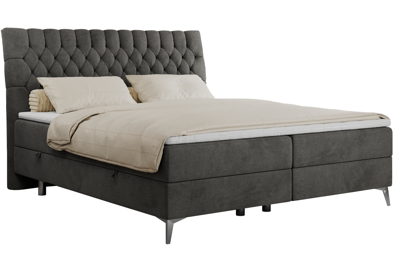 Łóżko kontynentalne MILEN 200x200 - H3 - ciemnoszary, welwet