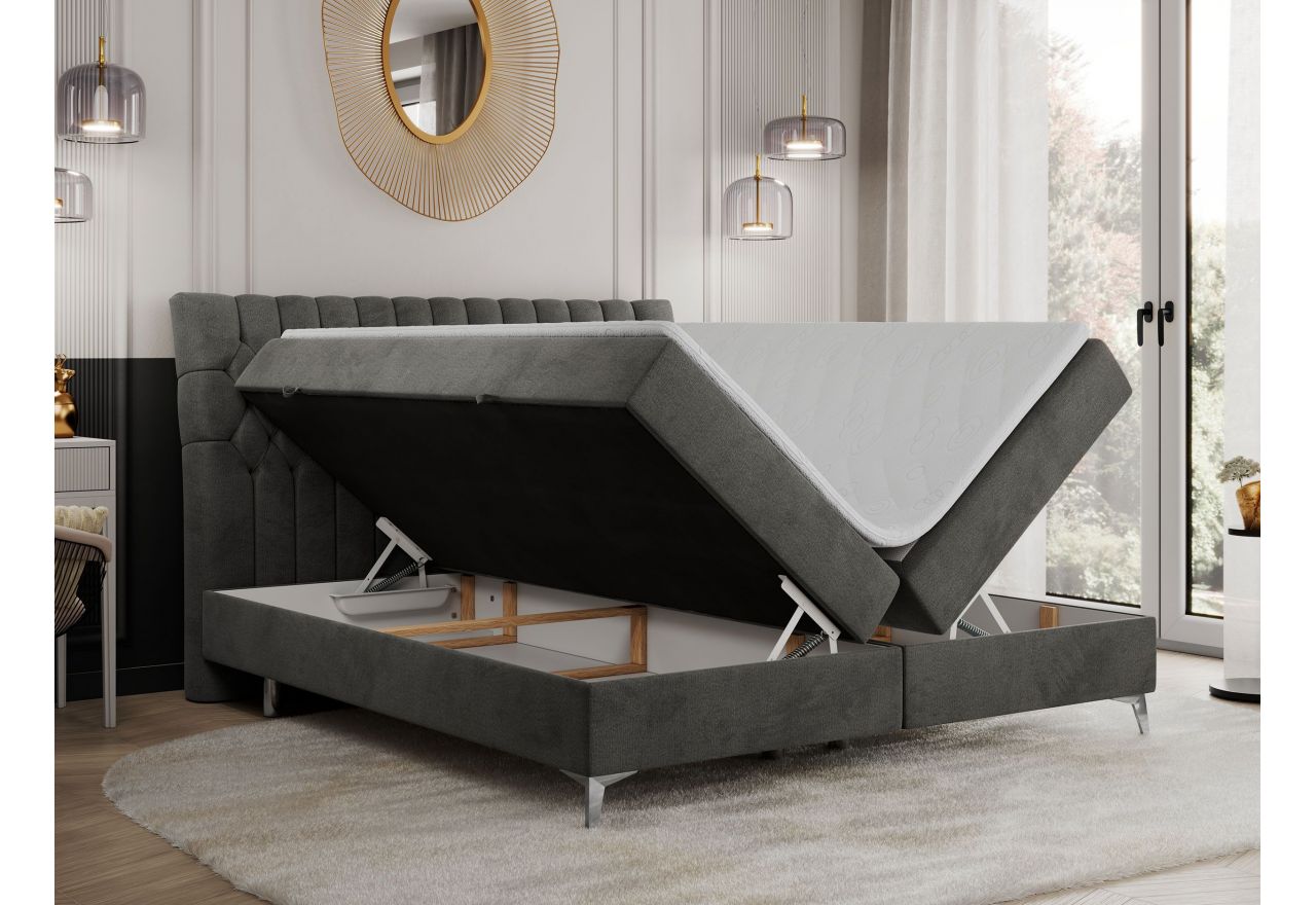 Łóżko kontynentalne MILEN 140x200 - H4 - ciemnoszary, welwet