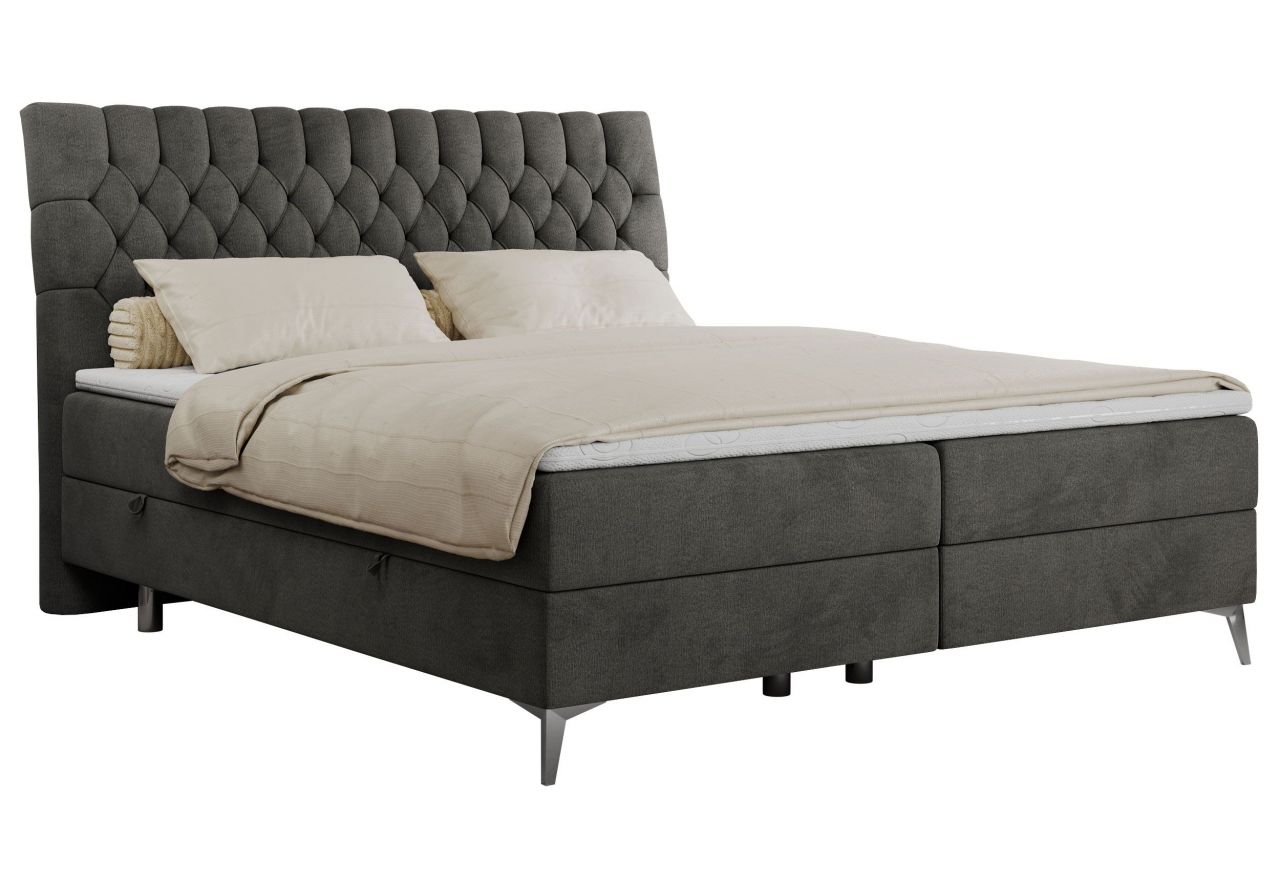 Łóżko kontynentalne MILEN 140x200 - H4 - ciemnoszary, welwet