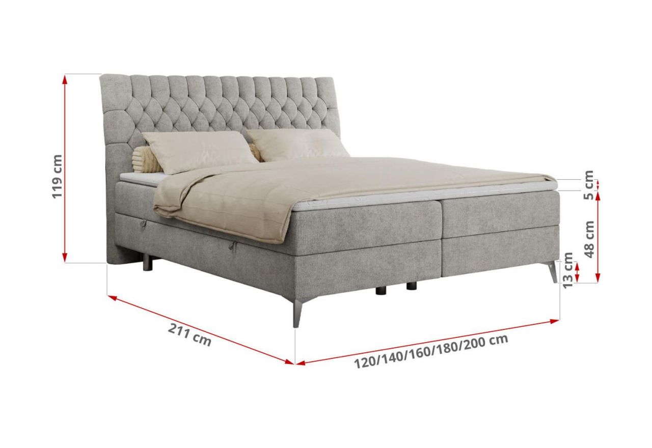 Łóżko kontynentalne MILEN 120x200 - H3 - jasnoszary, struktura