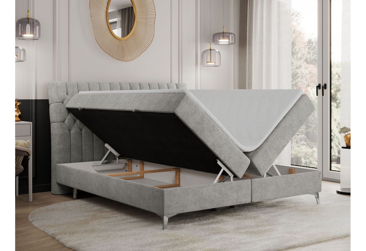 Łóżko kontynentalne MILEN 120x200 - H4 - jasnoszary, struktura