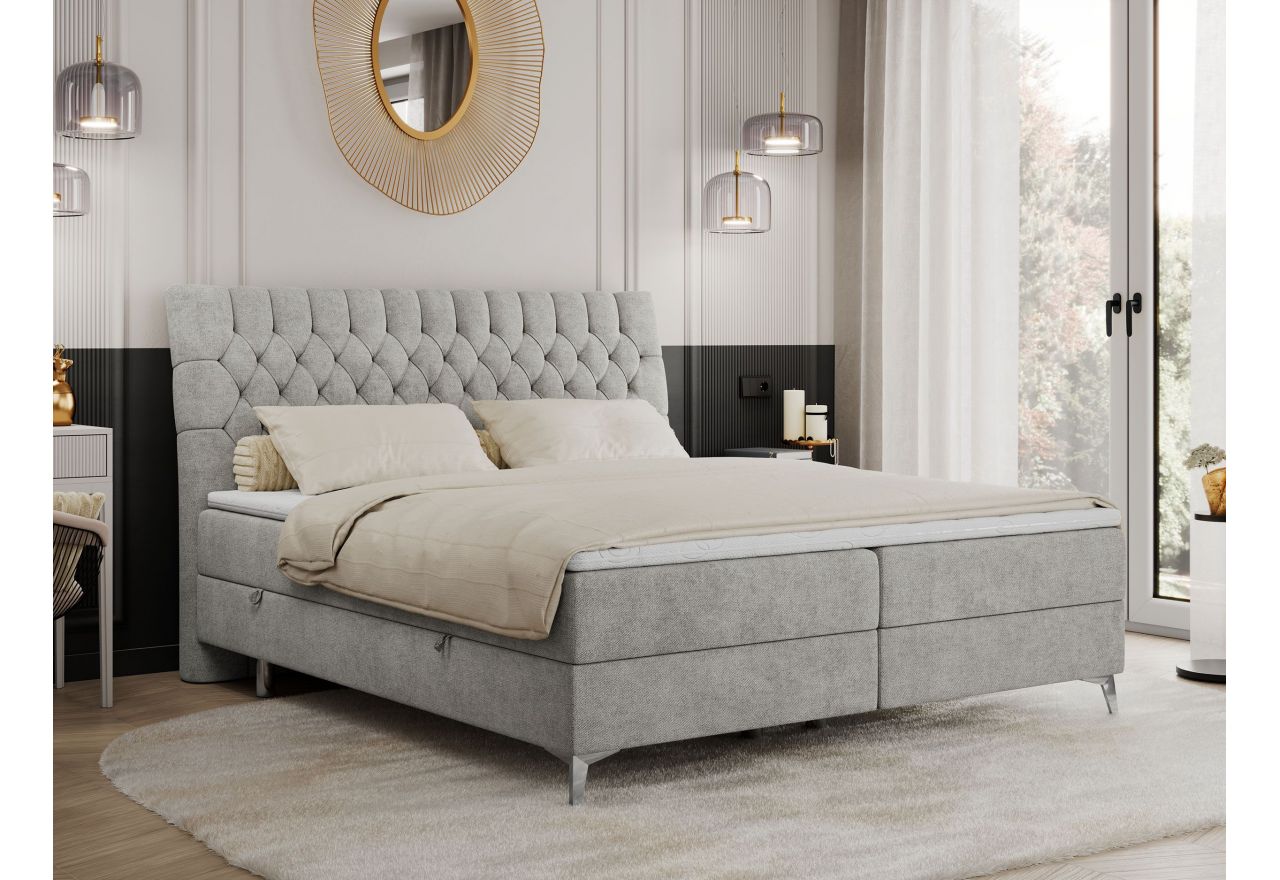 Łóżko kontynentalne MILEN 160x200 - H4 - jasnoszary, struktura